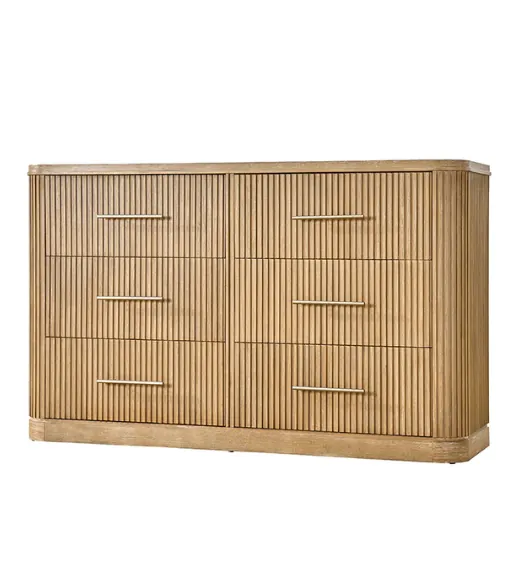 Modern Solid Wood Fluted Dresser with 6 Drawers 